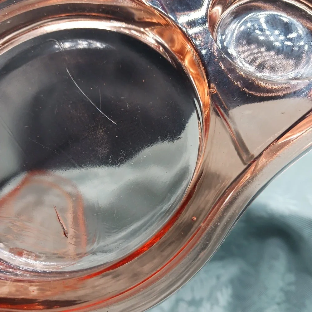 Cambridge Pink Depression Glass Vanity Holder Dresser Compact Silver Overlay lid